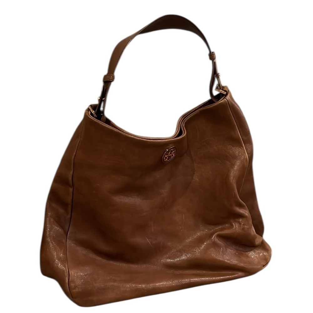 Tory Burch Cognac Brown Leather Hobo Handbag Shoulder Bag Classic Vintage - Picture 3 of 16